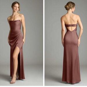 Strapless Satin Evening Gown in Mauve